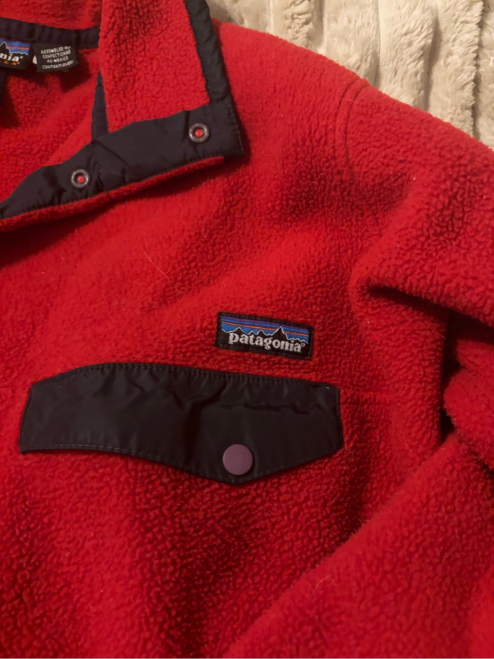 Patagonia Kids Red Fleece Pullover with Black Trim